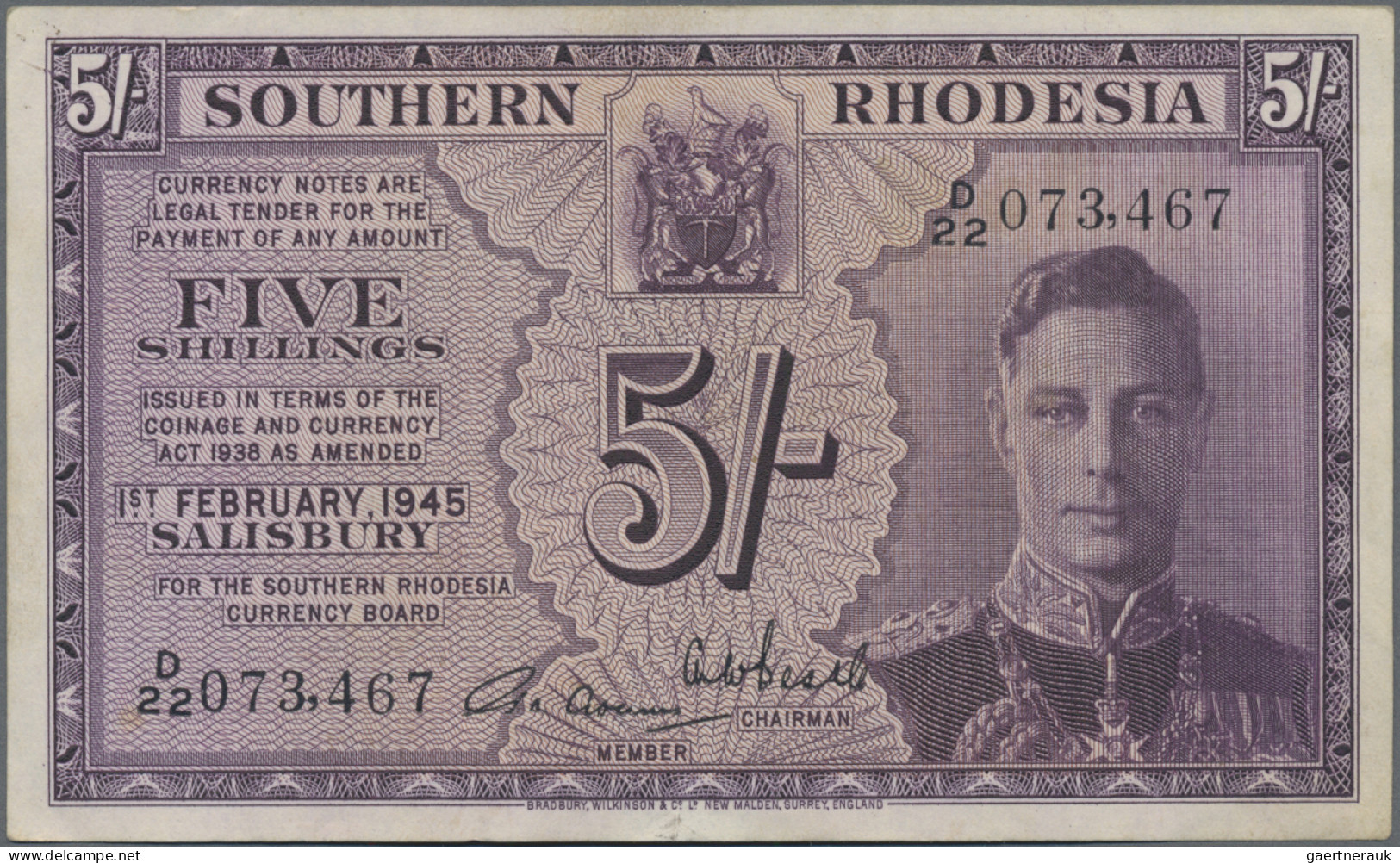 Southern Rhodesia: Southern Rhodesia Currency Board, 5 Shillings 1st February 19 - Rhodesia