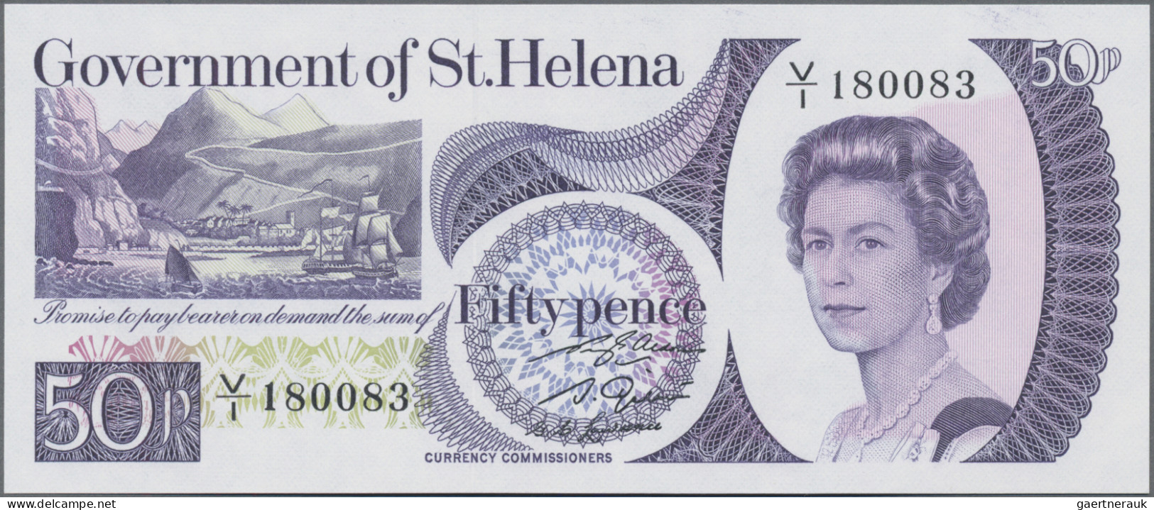 St. Helena: Government of Saint Helena, lot with 4 banknotes, series 1979-1988,