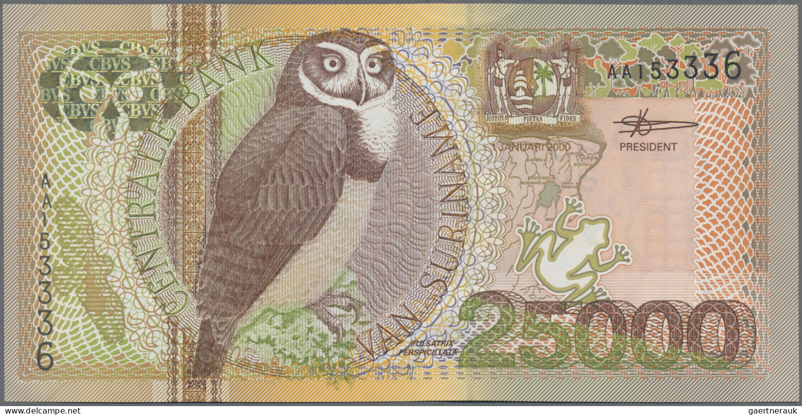 Suriname: Central Bank Van Suriname, Complete Set Of The Animal Series 2000, Wit - Surinam