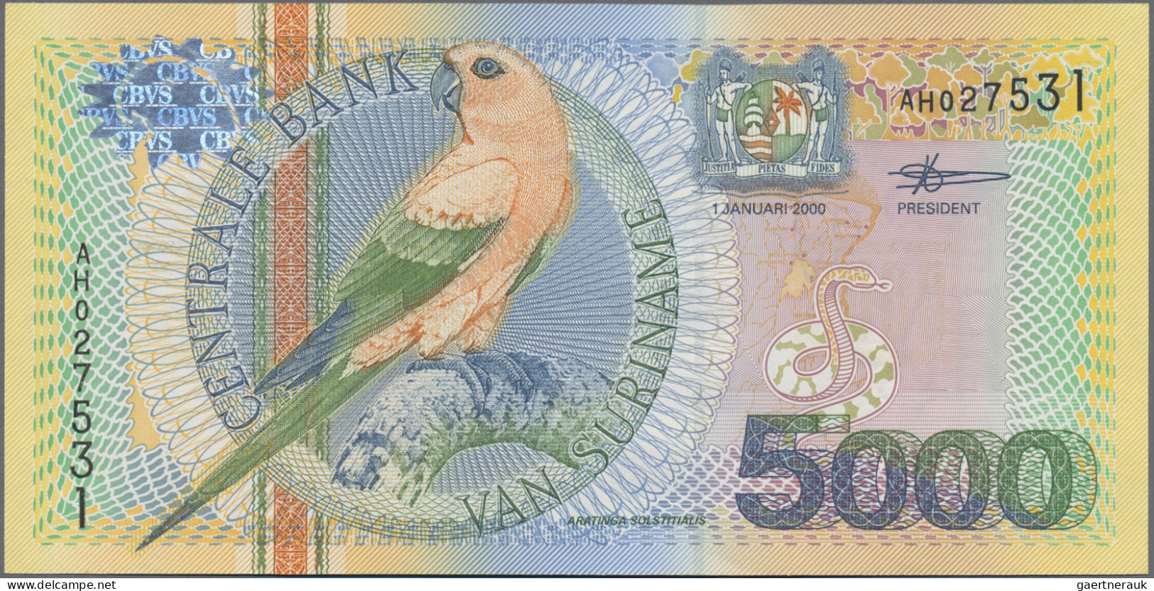 Suriname: Central Bank Van Suriname, Complete Set Of The Animal Series 2000, Wit - Suriname