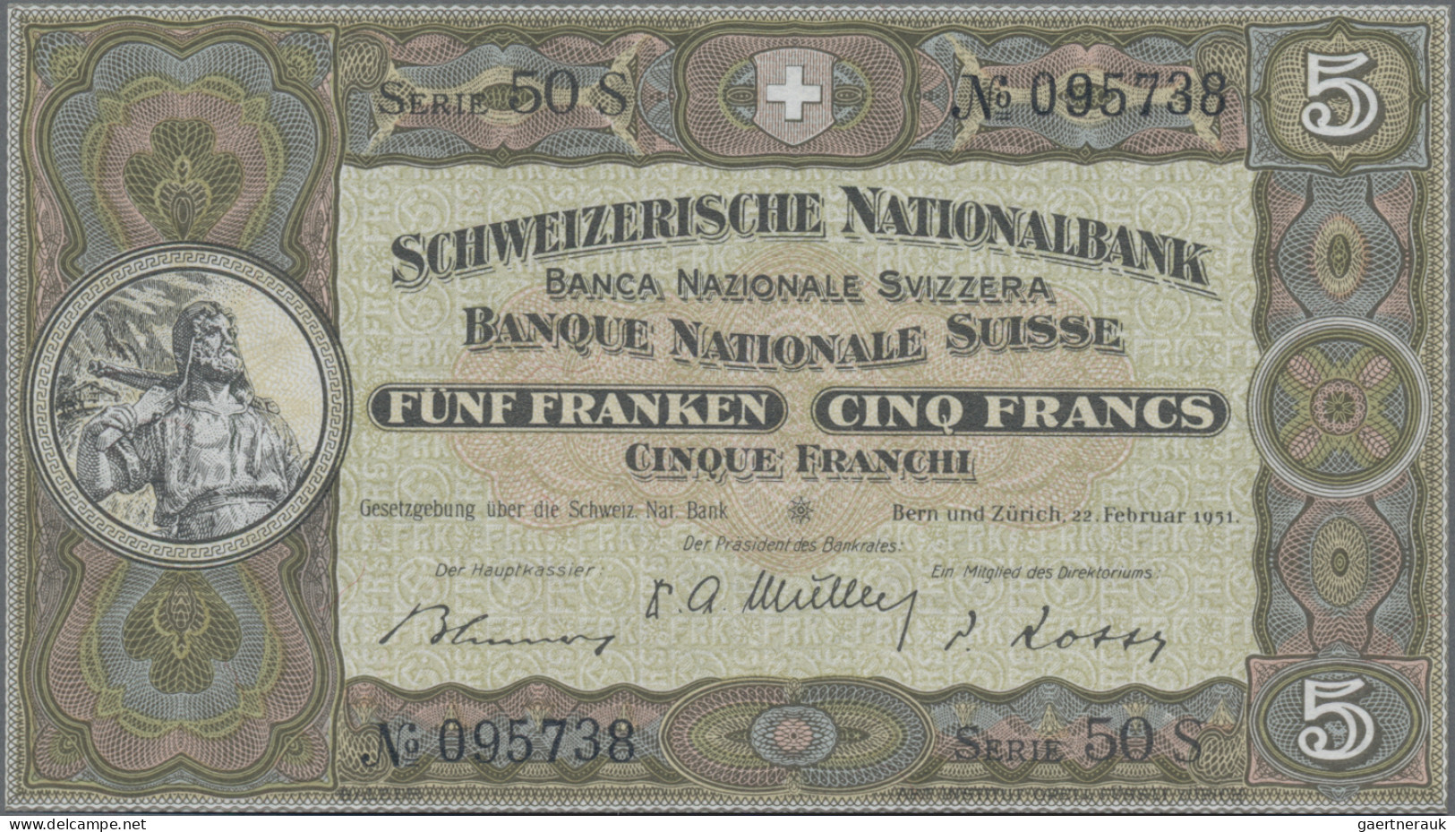 Switzerland: Schweizerische Nationalbank, 5 Franken, 22nd February 1951, P.11o I - Suiza