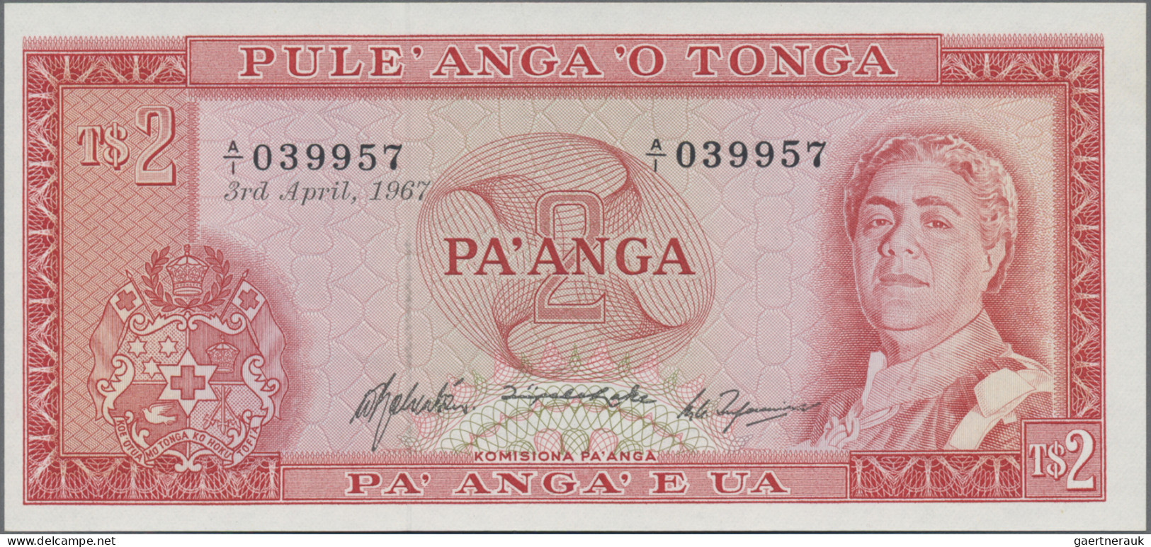 Tonga: Government Of Tonga, 2 Pa'anga, 3rd April 1967, P.15a In UNC Condition. - Tonga