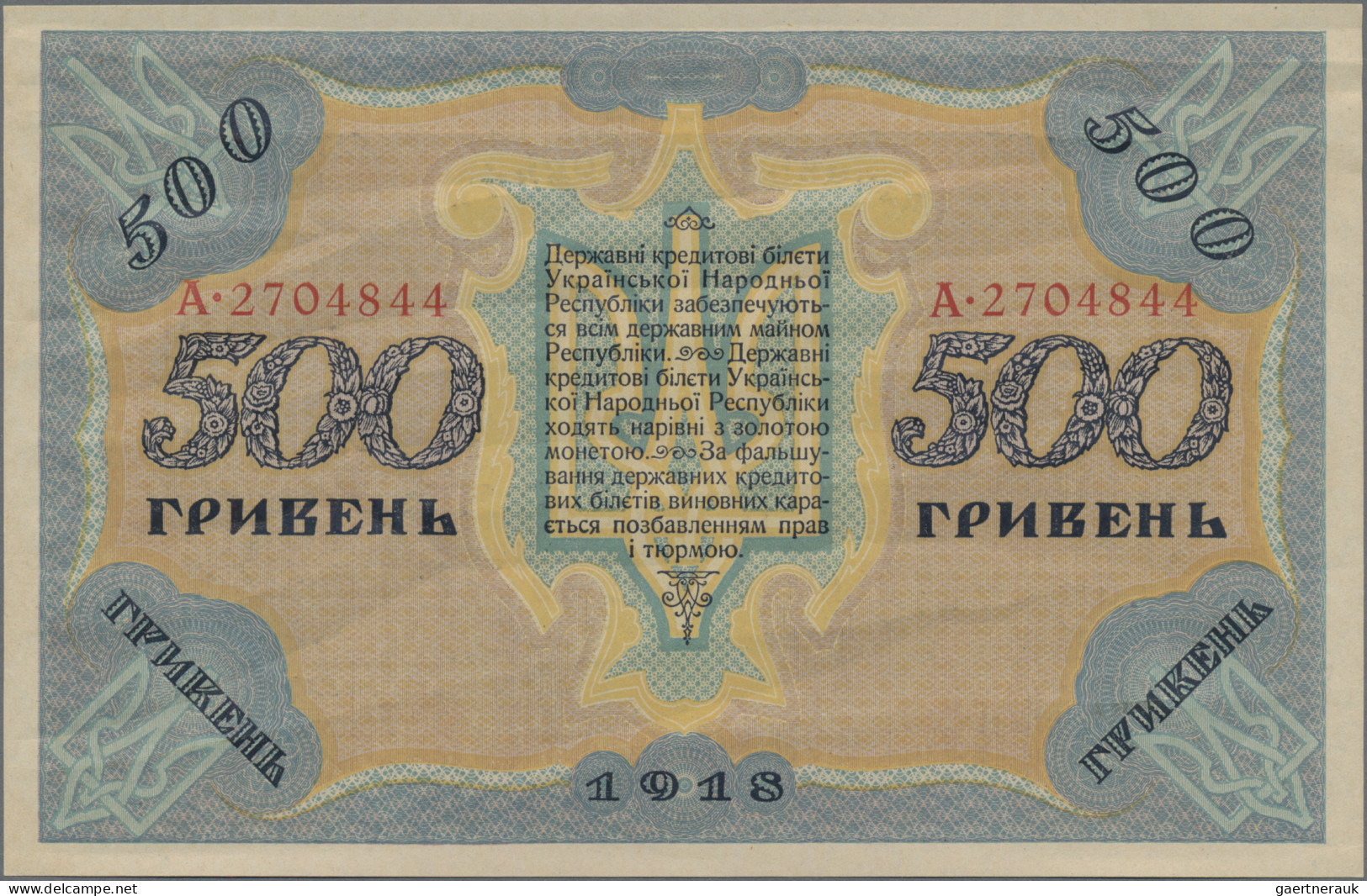 Ukraina: Ukraine National Republic, 500 Hriven 1918, P.23, Very Nice Original Sh - Ucrania