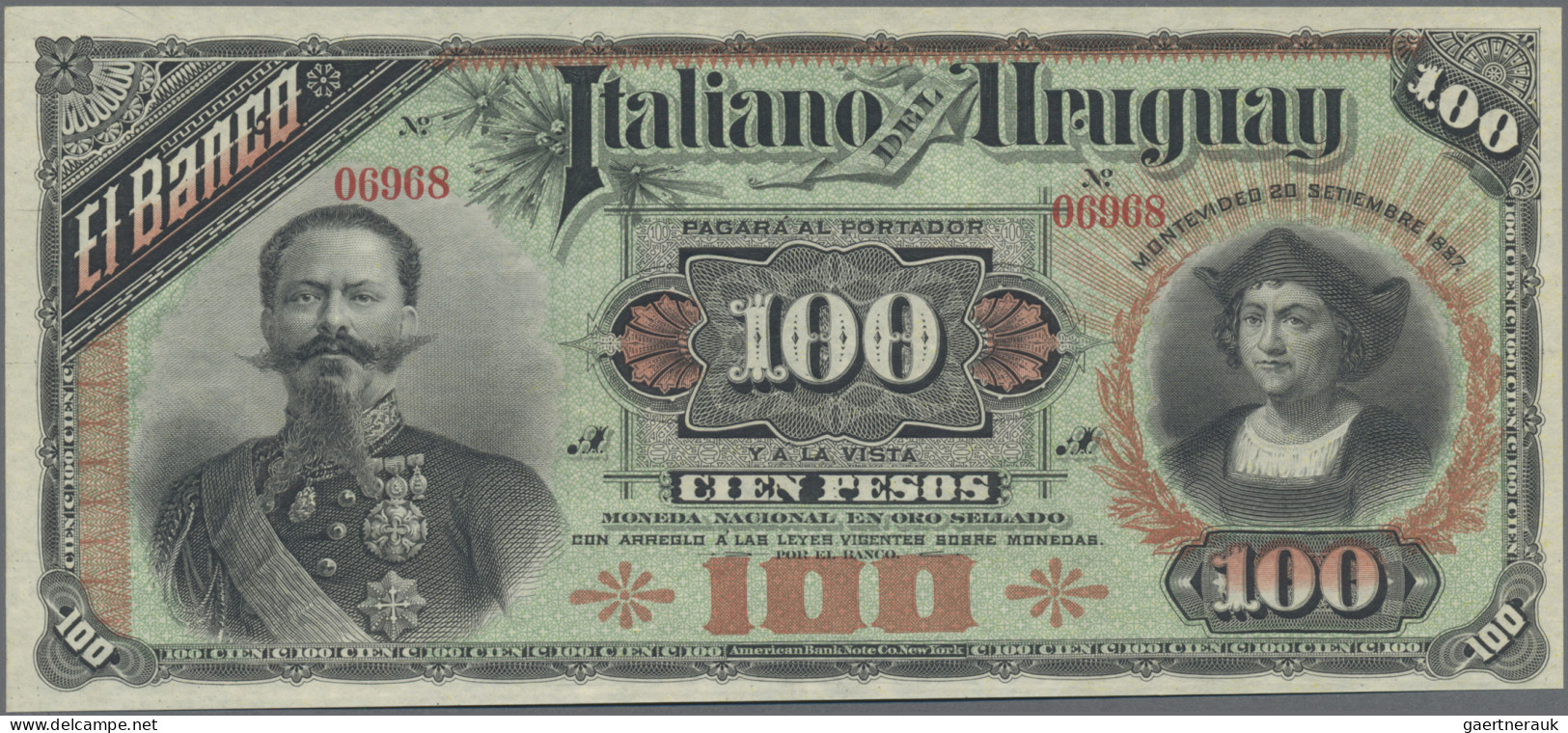 Uruguay: El Banco Italiano Del Uruguay, Pair With 10 Pesos 1887 REMAINDER (P.S21 - Uruguay