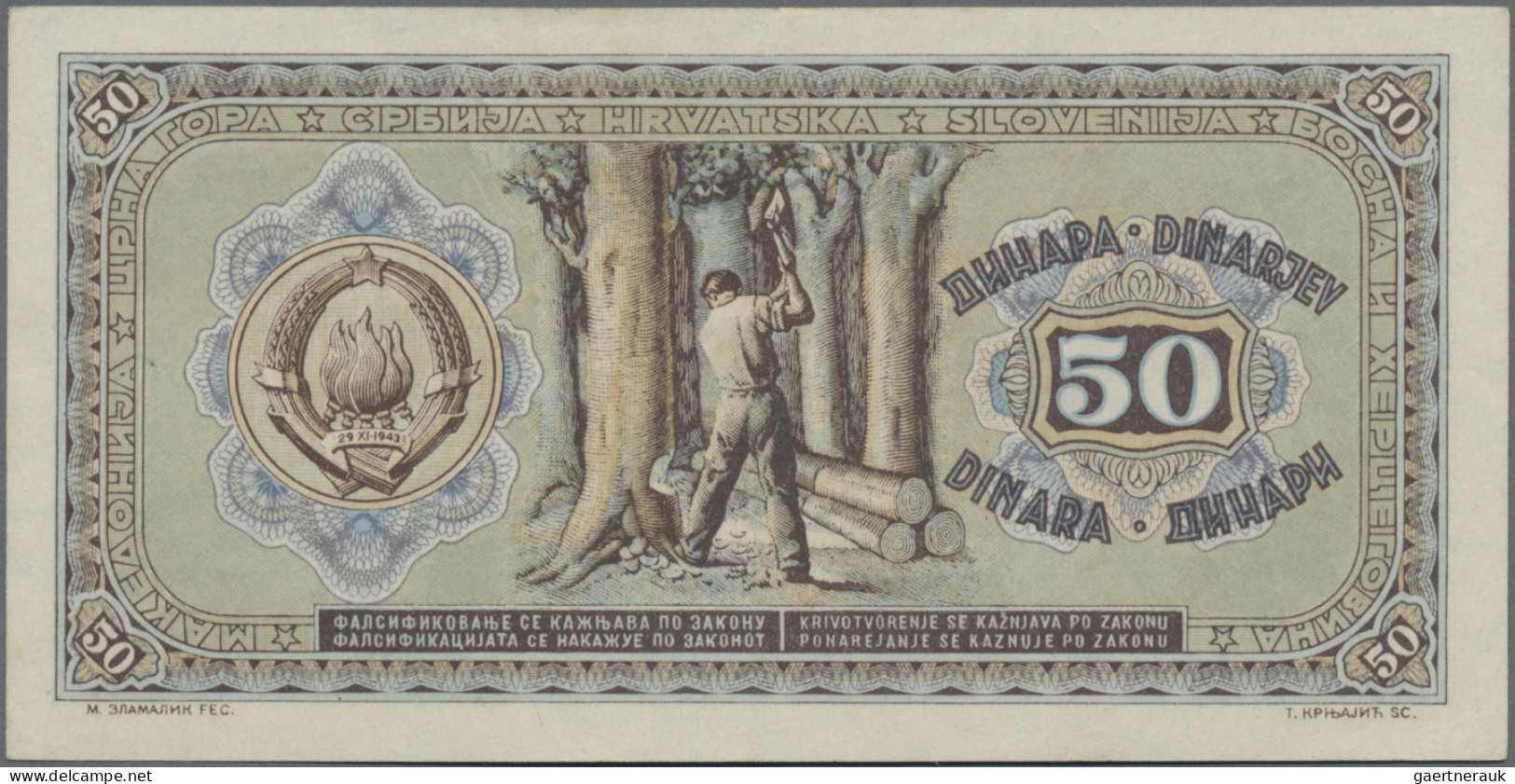 Yugoslavia: Set Of 6 Notes 50 Dinara 1945, P.64a. Condition: VF To UNC. (6 Pcs.) - Jugoslawien