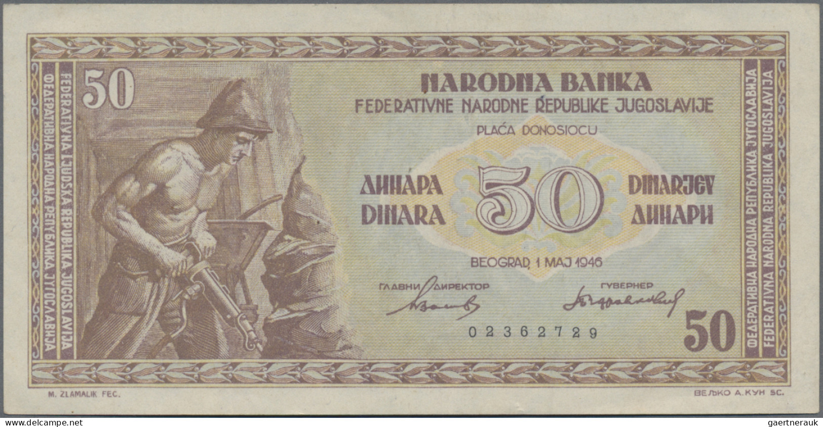 Yugoslavia: Set Of 6 Notes 50 Dinara 1945, P.64a. Condition: VF To UNC. (6 Pcs.) - Yougoslavie