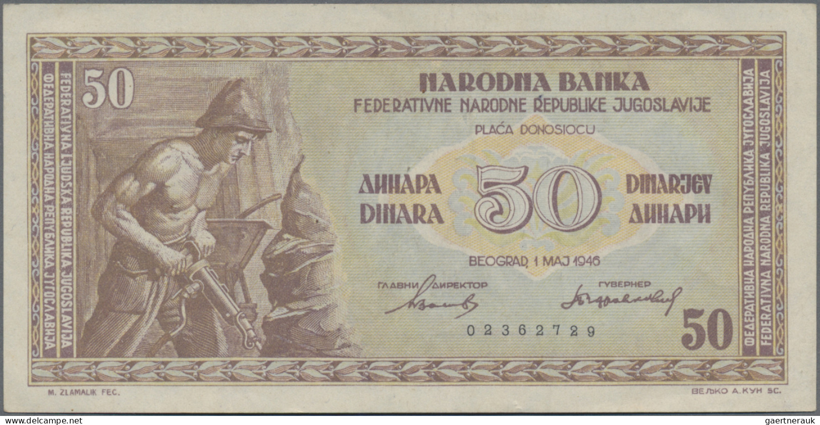 Yugoslavia: Set Of 6 Notes 50 Dinara 1945, P.64a. Condition: VF To UNC. (6 Pcs.) - Joegoslavië