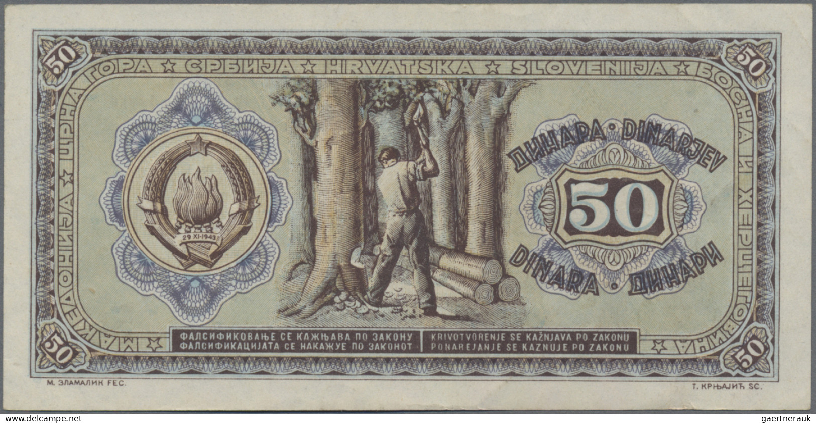 Yugoslavia: Set of 6 notes 50 Dinara 1945, P.64a. Condition: VF to UNC. (6 pcs.)