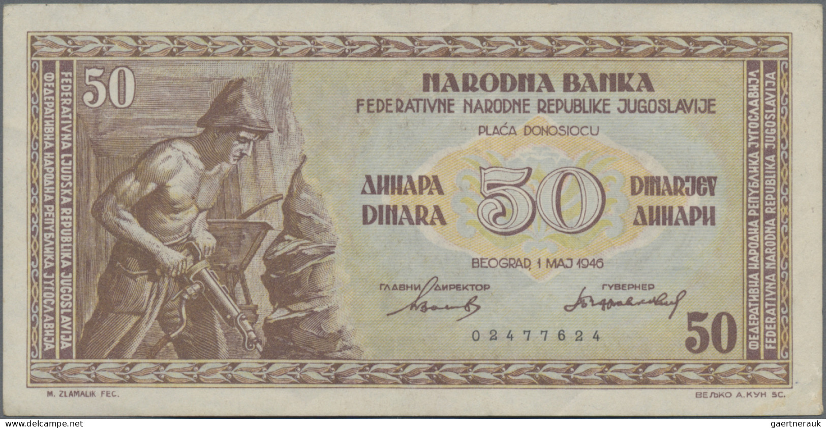 Yugoslavia: Set of 6 notes 50 Dinara 1945, P.64a. Condition: VF to UNC. (6 pcs.)