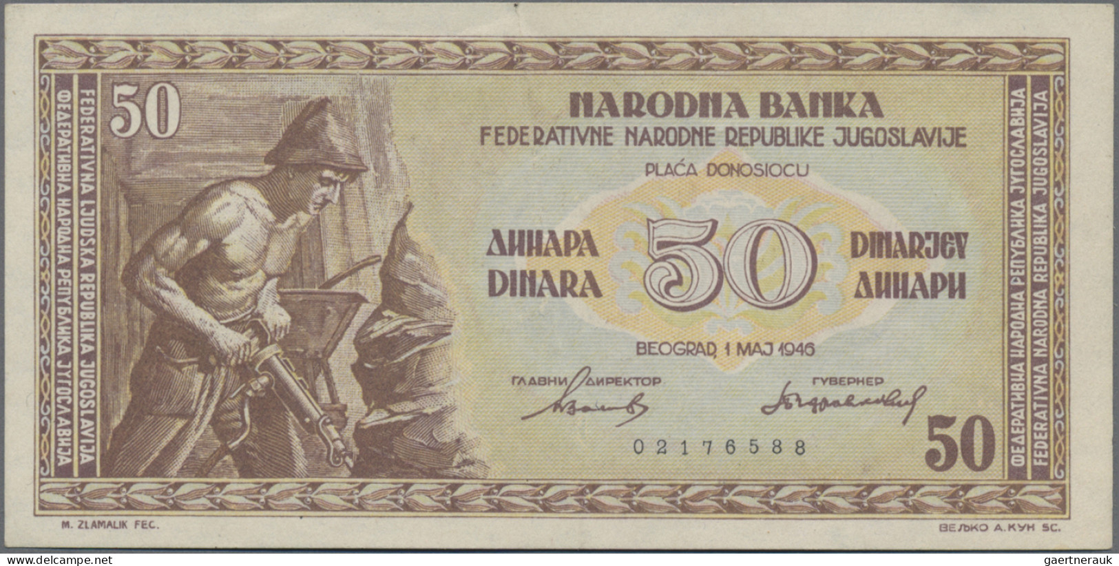 Yugoslavia: Set of 6 notes 50 Dinara 1945, P.64a. Condition: VF to UNC. (6 pcs.)