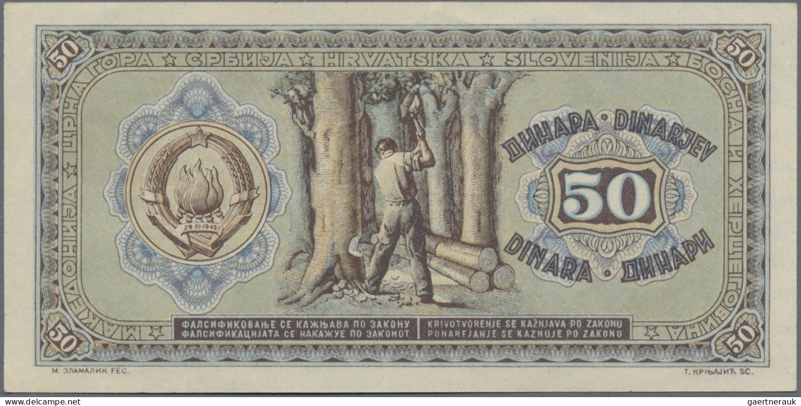 Yugoslavia: Set of 6 notes 50 Dinara 1945, P.64a. Condition: VF to UNC. (6 pcs.)