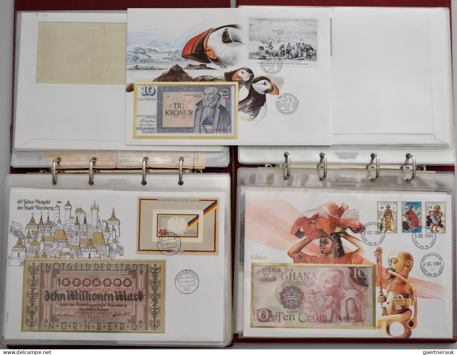 Worldwide: 2 Collectors Albums "BANKNOTEN-BRIEFE AUS ALLER WELT" With 44 Mainly - Autres & Non Classés