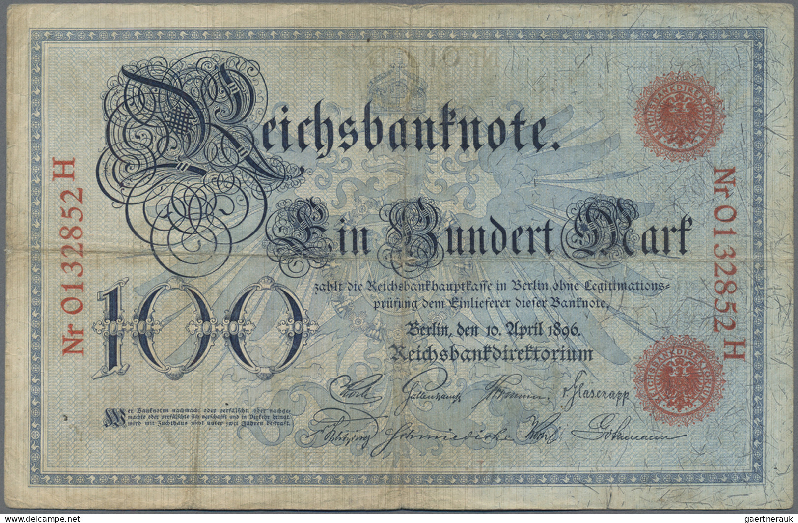 Deutschland - Deutsches Reich Bis 1945: 100 Mark 1896, Ro.15, Mehrere Knicke, Kl - Sonstige & Ohne Zuordnung