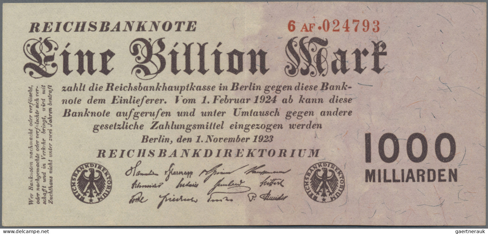 Deutschland - Deutsches Reich Bis 1945: Lot Mit 4 Banknoten 1 Billion Mark 1923, - Altri & Non Classificati