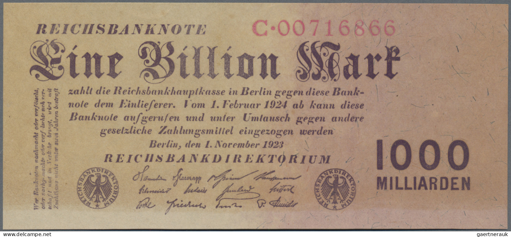 Deutschland - Deutsches Reich Bis 1945: Lot Mit 4 Banknoten 1 Billion Mark 1923, - Otros & Sin Clasificación