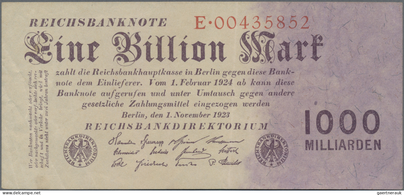 Deutschland - Deutsches Reich Bis 1945: Lot Mit 4 Banknoten 1 Billion Mark 1923, - Other & Unclassified