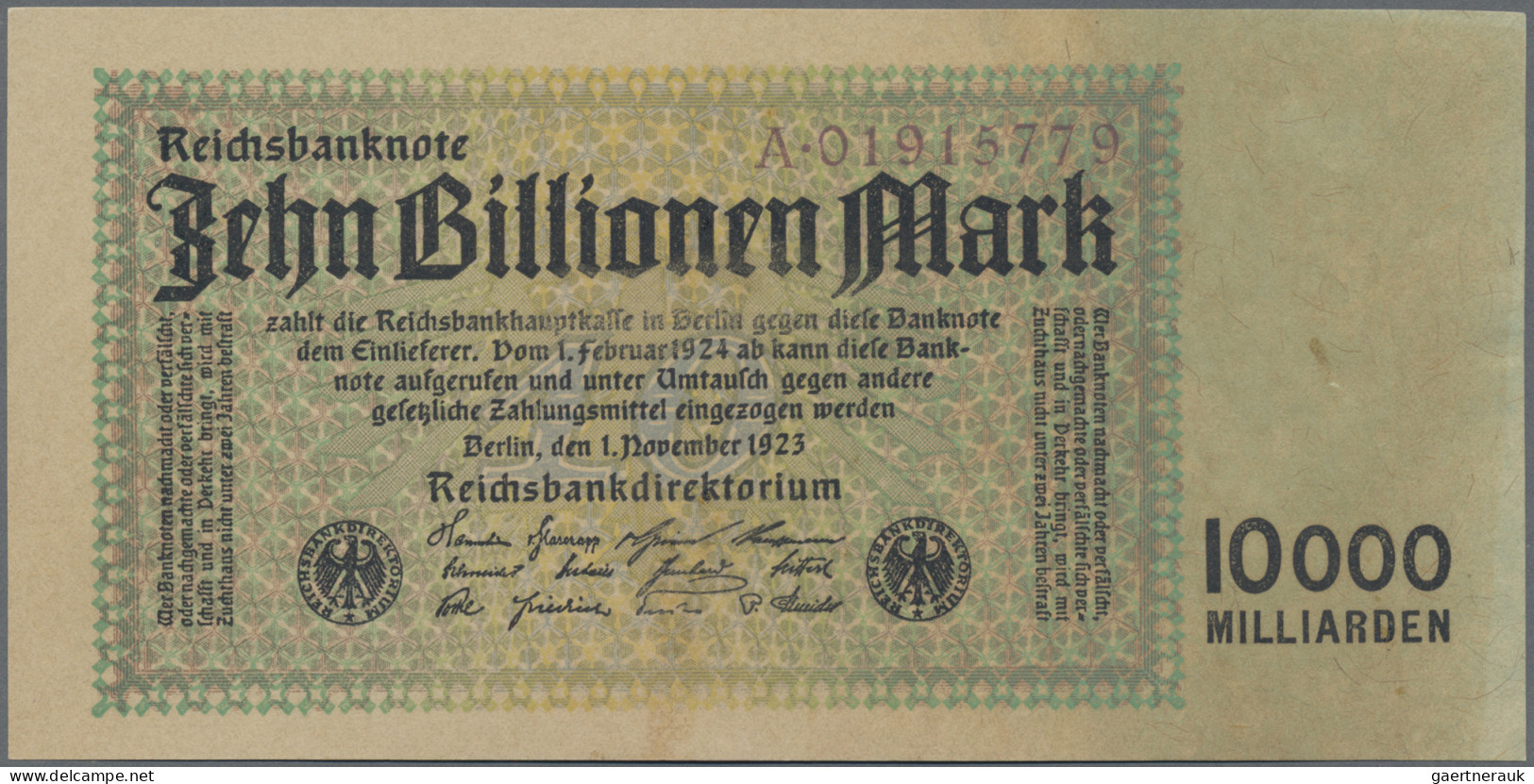 Deutschland - Deutsches Reich Bis 1945: Reichsbanknote 10 Billionen Mark Vom 01. - Andere & Zonder Classificatie