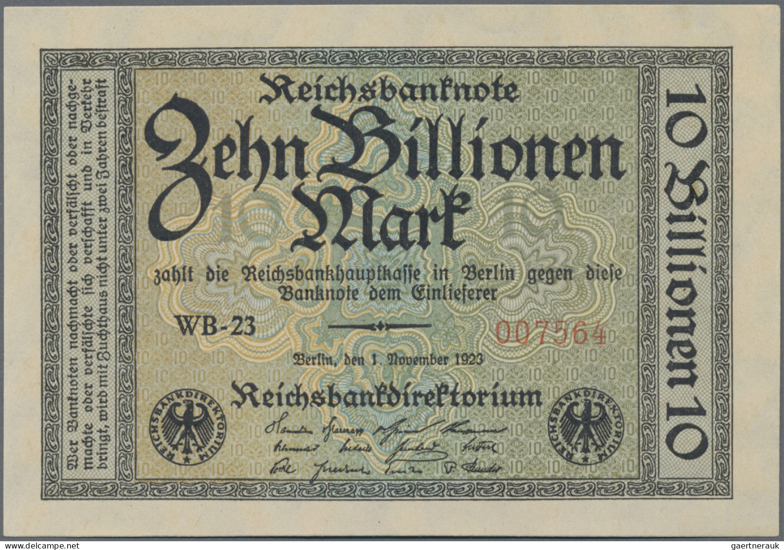 Deutschland - Deutsches Reich Bis 1945: Reichsbanknote 10 Billionen Mark Vom 01. - Altri & Non Classificati