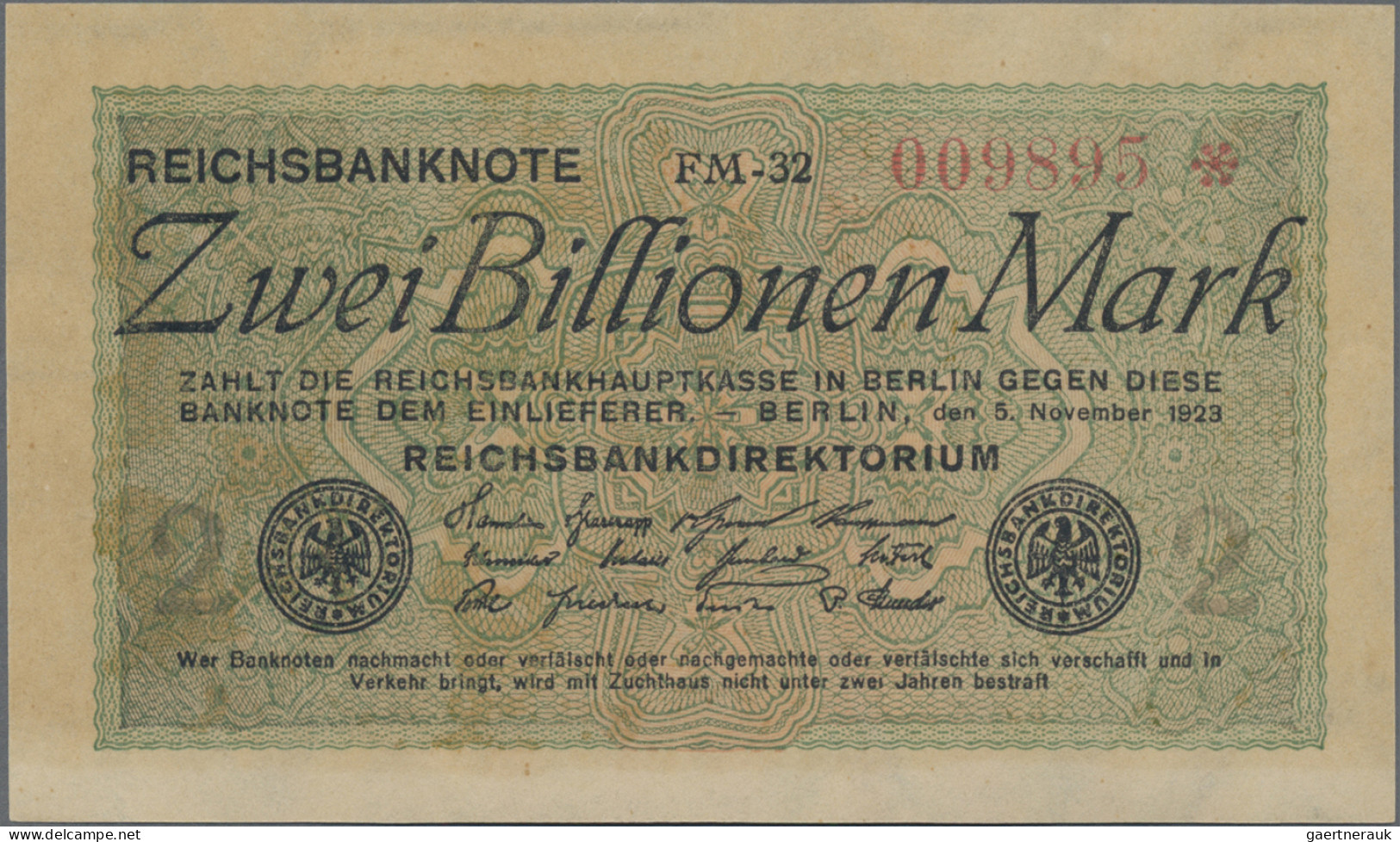Deutschland - Deutsches Reich Bis 1945: Reichsbanknote 2 Billionen Mark Vom 05.1 - Other & Unclassified