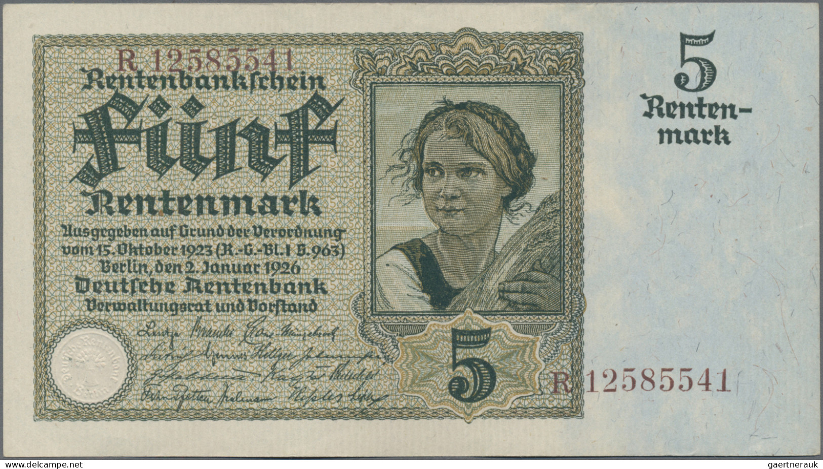 Deutschland - Deutsches Reich Bis 1945: Deutsche Rentenbank, 5 Rentenmark Vom 02 - Andere & Zonder Classificatie