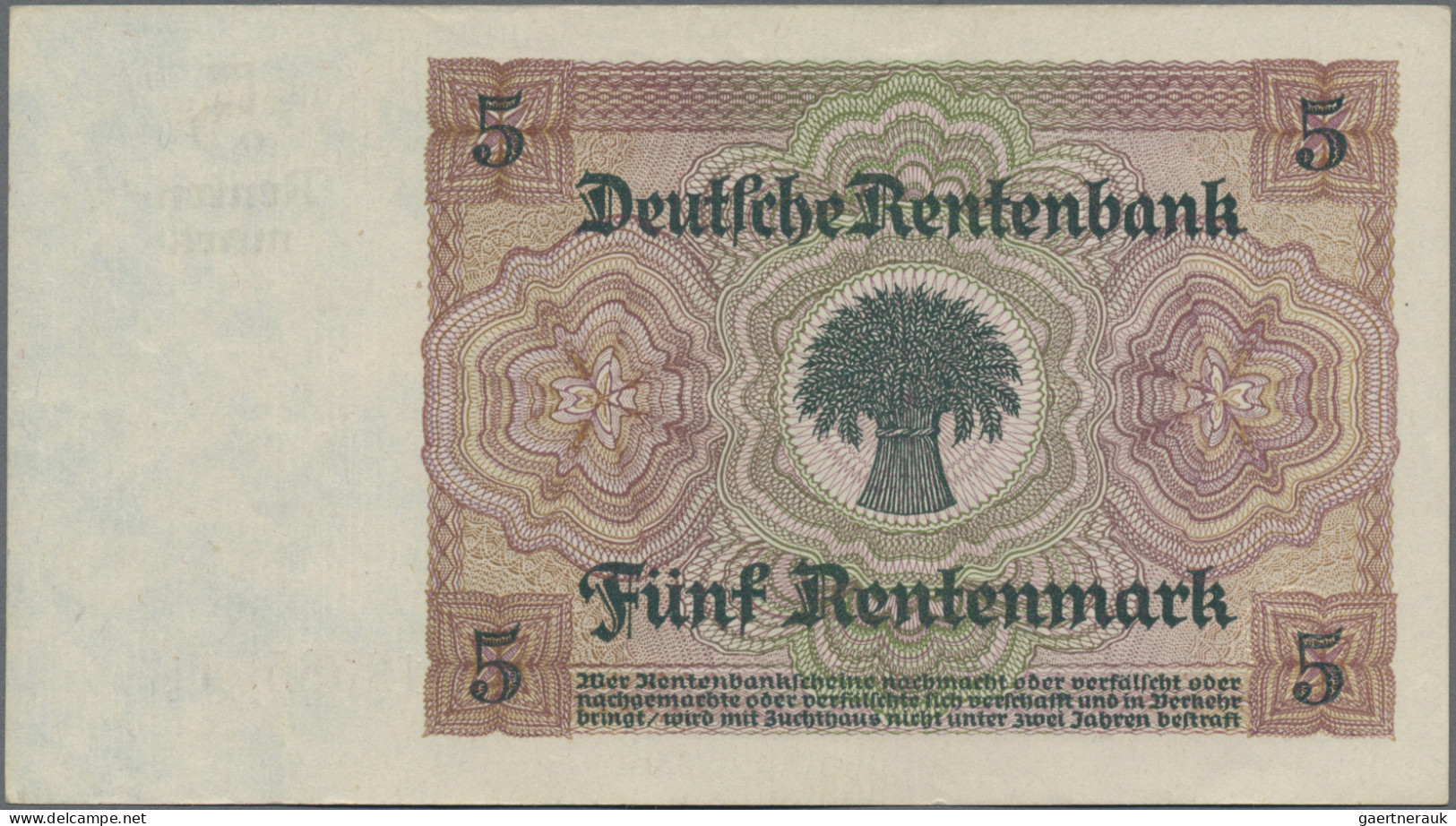 Deutschland - Deutsches Reich Bis 1945: Deutsche Rentenbank, 5 Rentenmark Vom 02 - Otros & Sin Clasificación