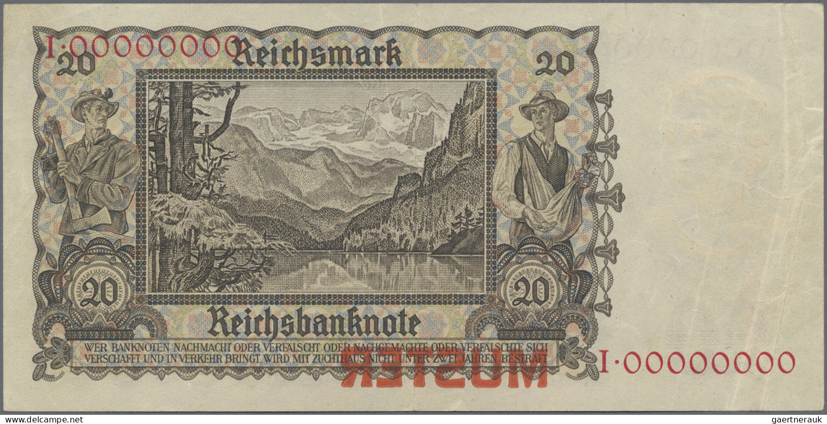 Deutschland - Deutsches Reich Bis 1945: Reichsbanknote, 20 Reichsmark 1939 MUSTE - Autres & Non Classés