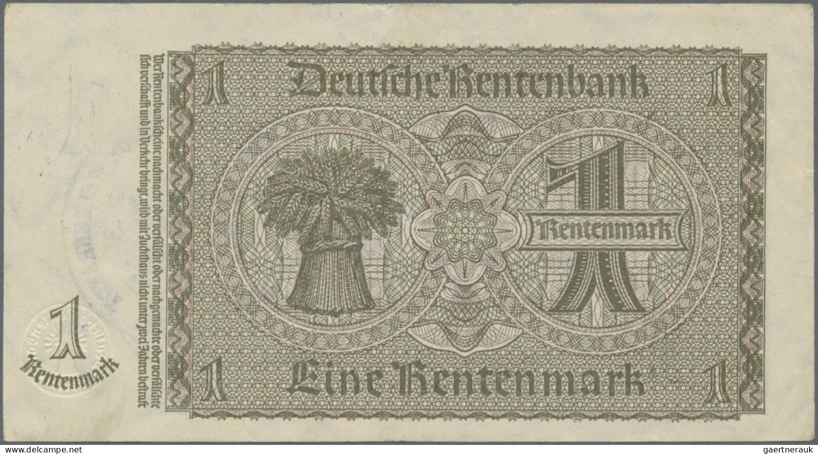 Deutschland - Deutsches Reich Bis 1945: Lot Mit 7 Banknoten, 3x 1 Und 2 Rentenma - Other & Unclassified