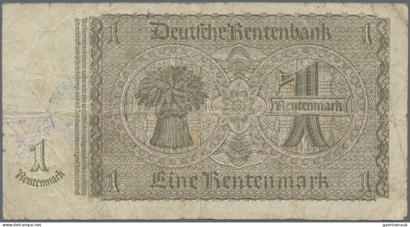 Deutschland - Deutsches Reich Bis 1945: Lot Mit 7 Banknoten, 3x 1 Und 2 Rentenma - Andere & Zonder Classificatie