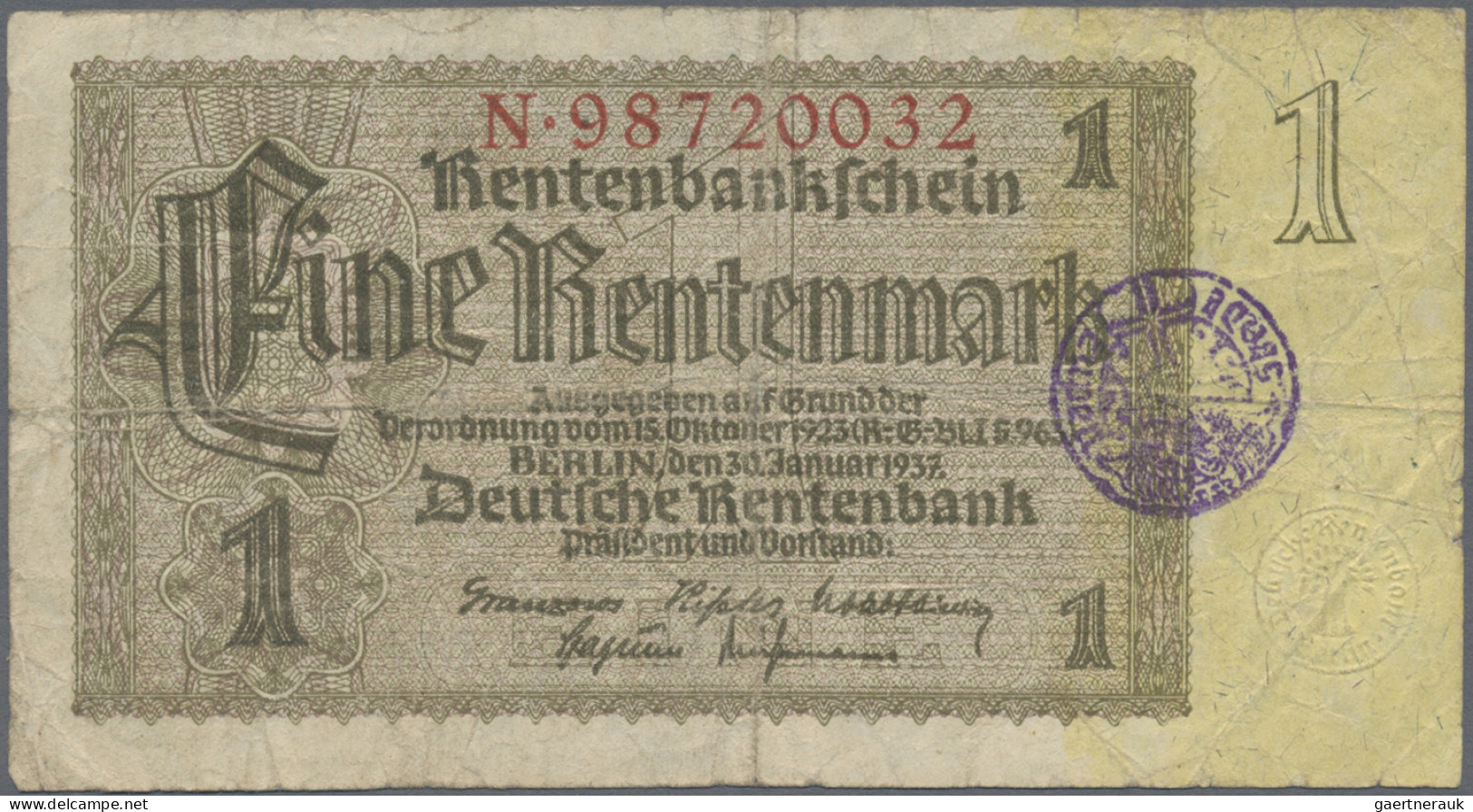 Deutschland - Deutsches Reich Bis 1945: Lot Mit 7 Banknoten, 3x 1 Und 2 Rentenma - Sonstige & Ohne Zuordnung