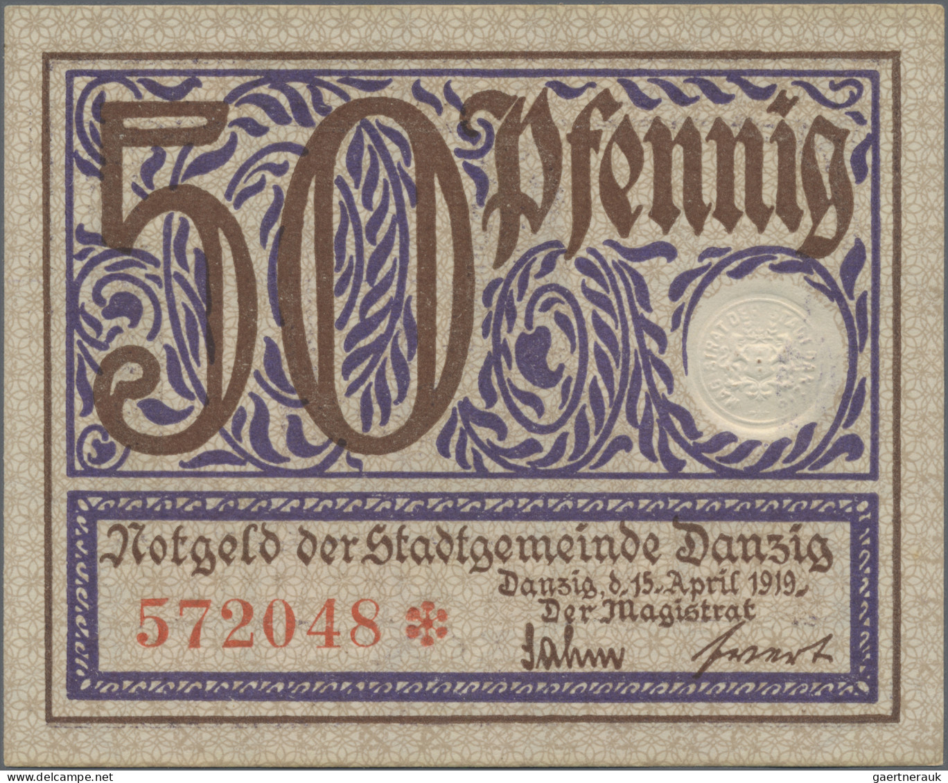 Deutschland - Nebengebiete Deutsches Reich: Danzig, Stadt, 10 Pf. (Erh. I), 50 P - Other & Unclassified