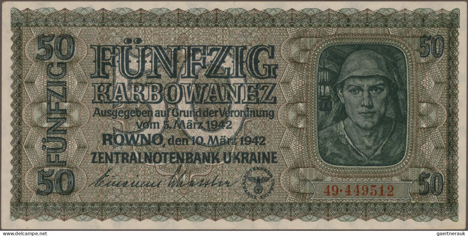 Deutschland - Nebengebiete Deutsches Reich: Zentralnotenbank Ukraine 1942, Lot M - Autres & Non Classés