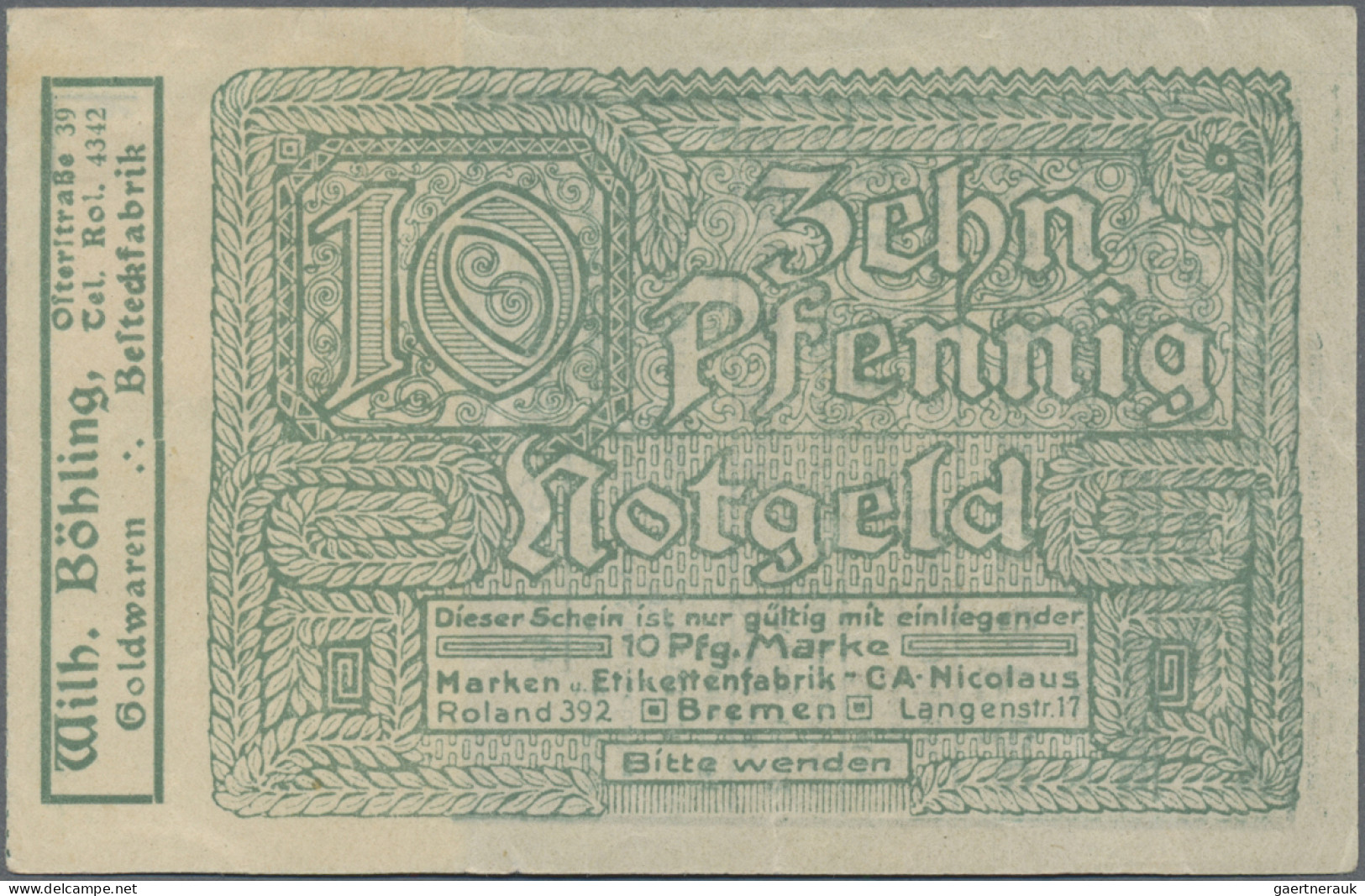 Deutschland - Briefmarkennotgeld: Bremen, Wilh. Böhling, Goldwaren, Briefmarkeng - Autres & Non Classés