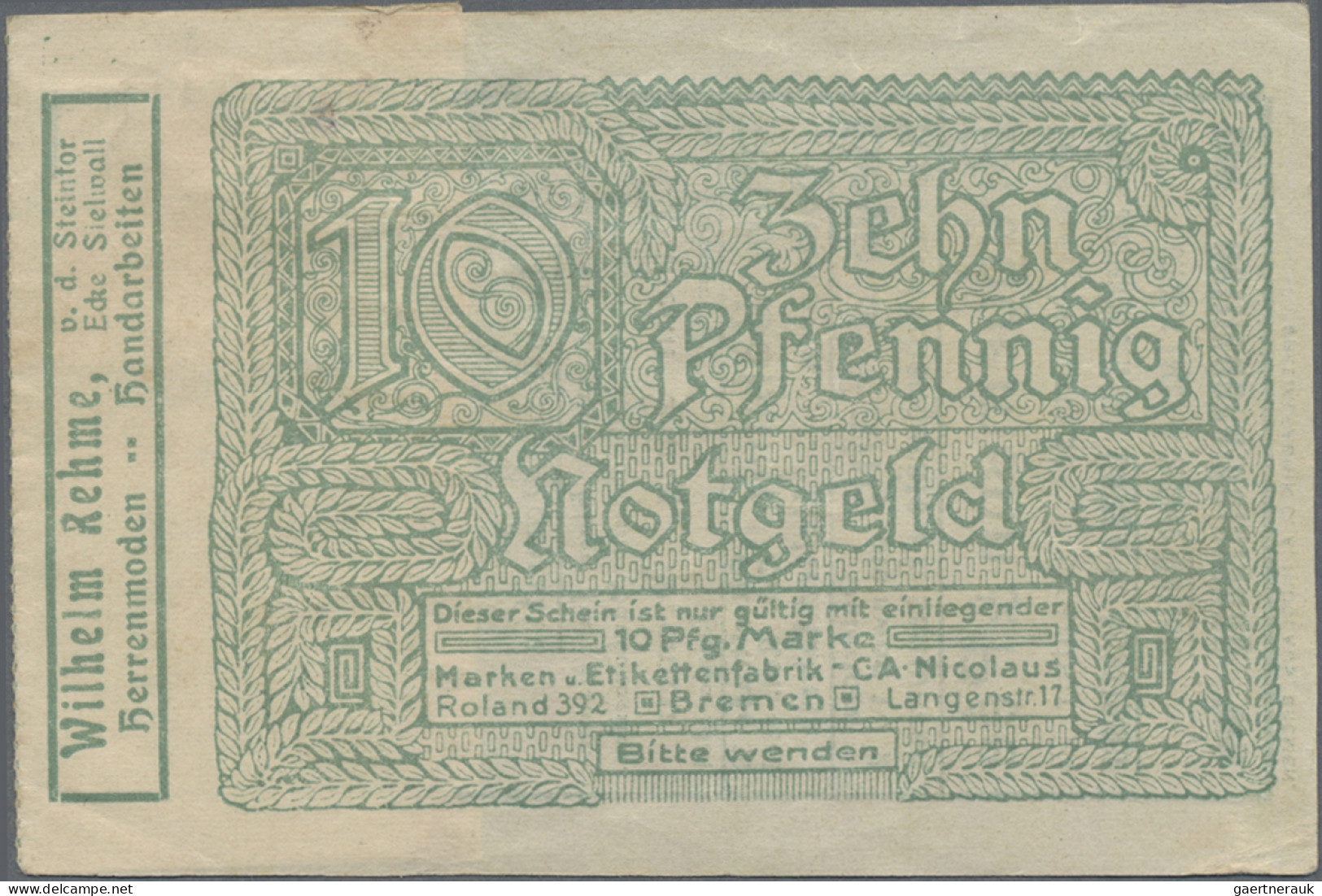 Deutschland - Briefmarkennotgeld: Bremen, Wilhelm Rehme, Herrenmoden, Briefmarke - Other & Unclassified