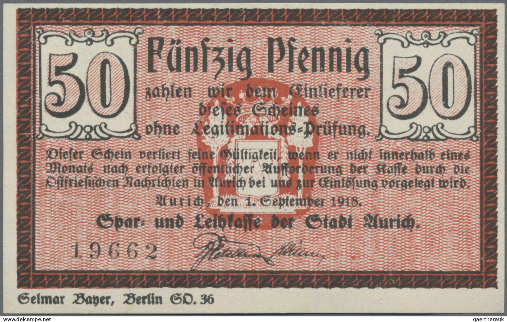 Deutschland - Notgeld - Niedersachsen: Aurich, Spar- Und Leihkasse Der Stadt, 5 - [11] Local Banknote Issues