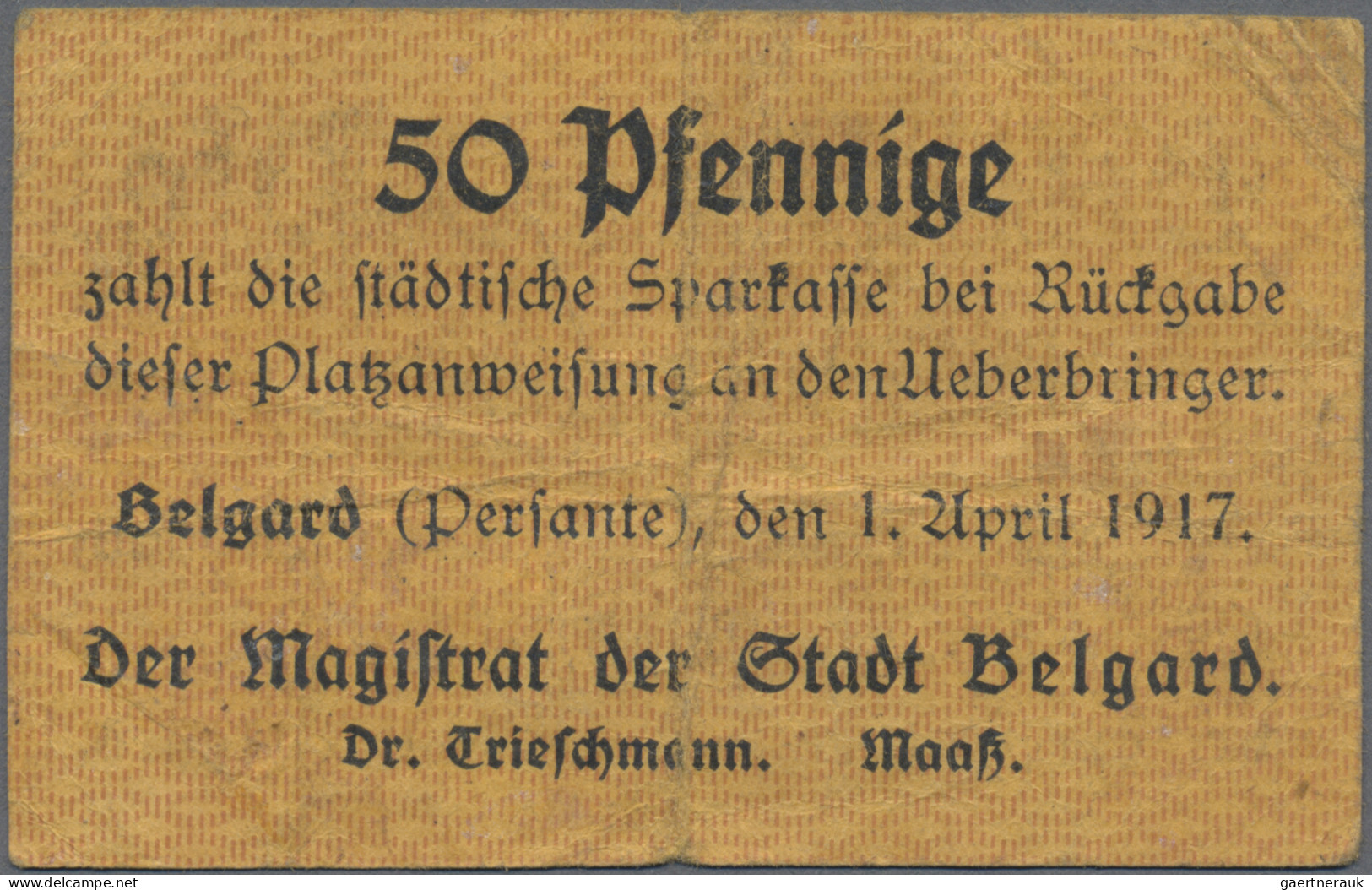 Deutschland - Notgeld - Ehemalige Ostgebiete: Belgard (Persante), Pommern, Stadt - Autres & Non Classés