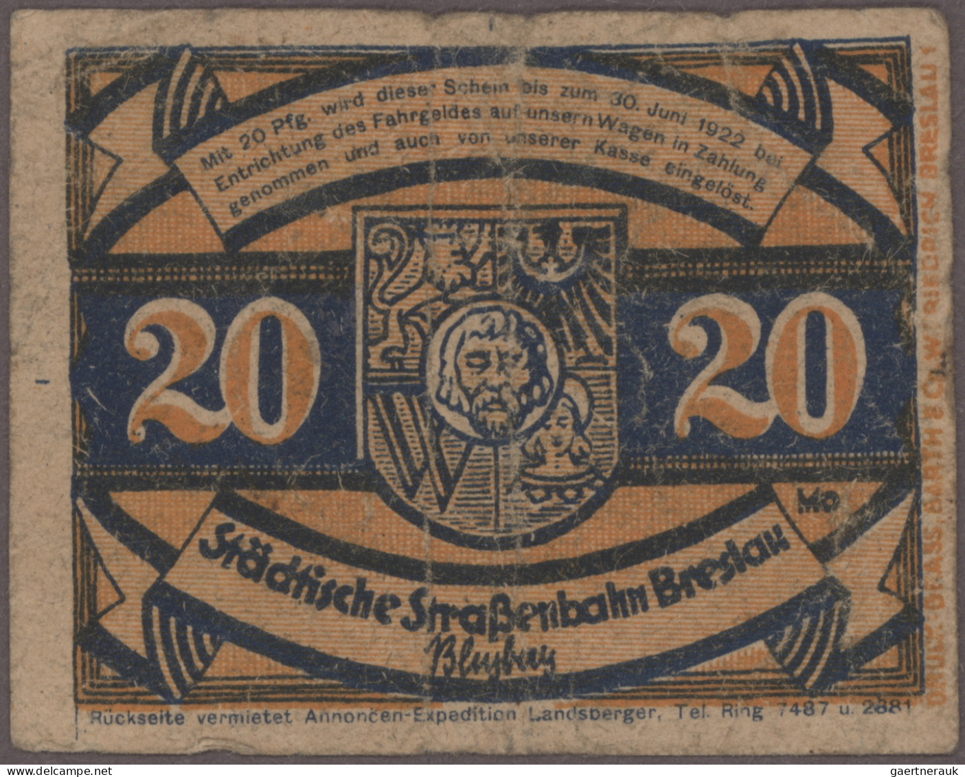 Deutschland - Notgeld - Ehemalige Ostgebiete: Breslau, Schlesien, Städt. Strasse - Other & Unclassified