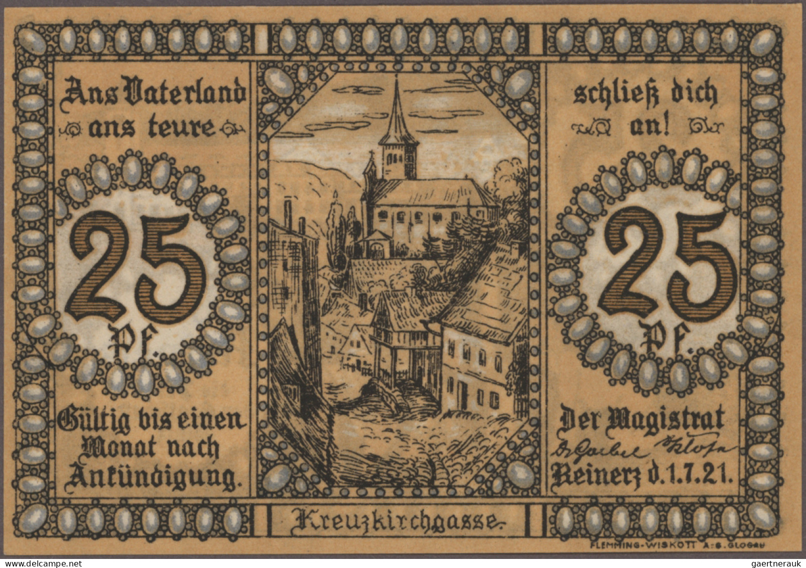 Deutschland - Notgeld - Ehemalige Ostgebiete: Reinerz, Schlesien, Stadt, 6 x 25