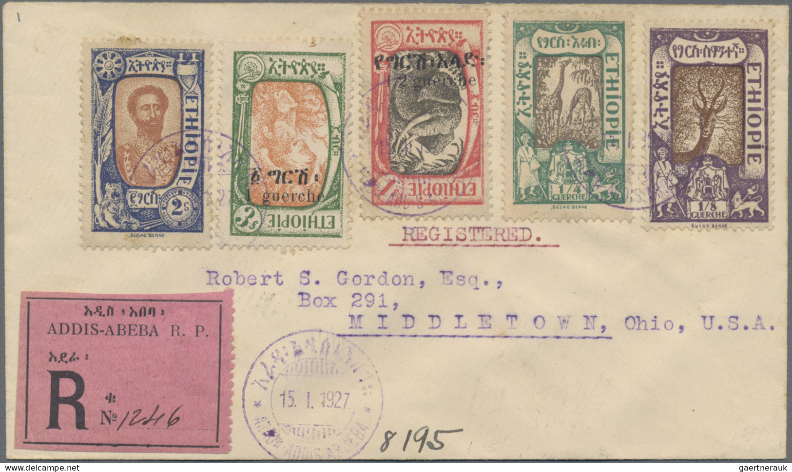 Ethiopia: 1927, Pictorials/Surcharges, Six Values On Front/on Reverse Of Registe - Etiopía