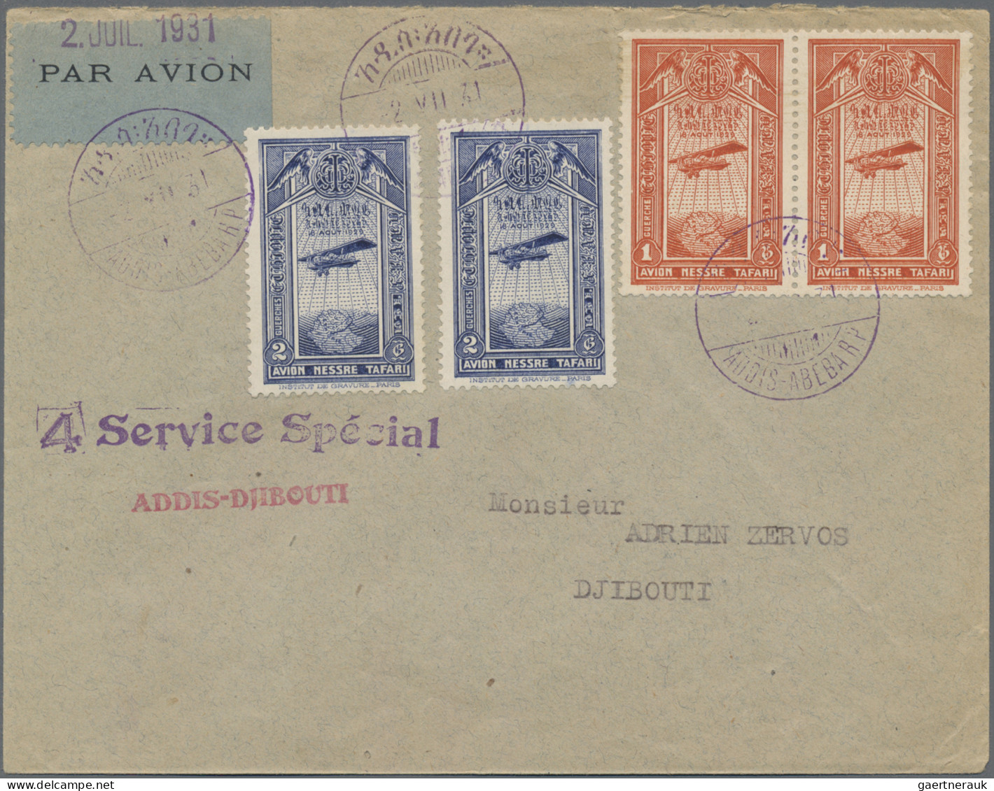 Ethiopia: 1931, Airmails, 1g. Orange And 2g. Ultramarine, Two Values Each On Spe - Ethiopia