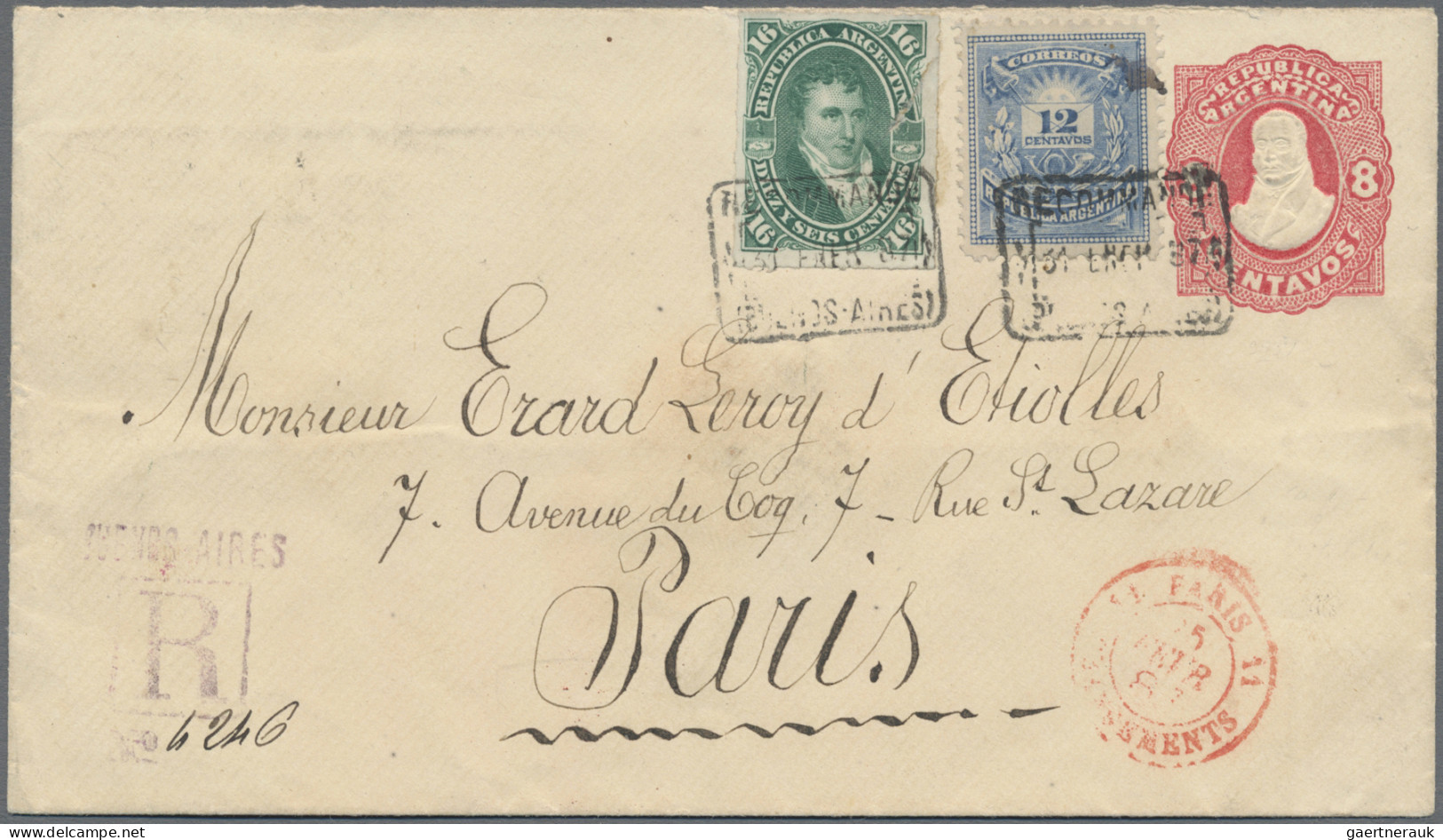 Argentina - Postal Stationary: 1887 Postal Stationery Envelope 8c. Red Used Regi - Postal Stationery