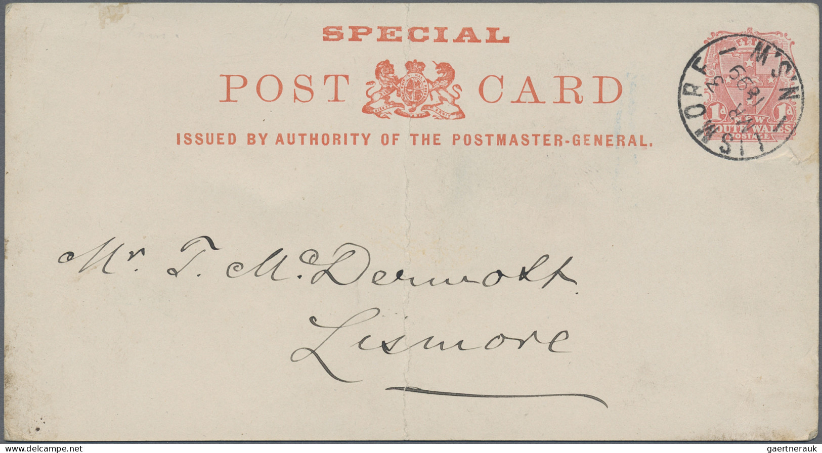 New South Wales: 1899 (3.3.), PTPO Stat. Postcard 1d. Red Headed 'Special Post C - Briefe U. Dokumente