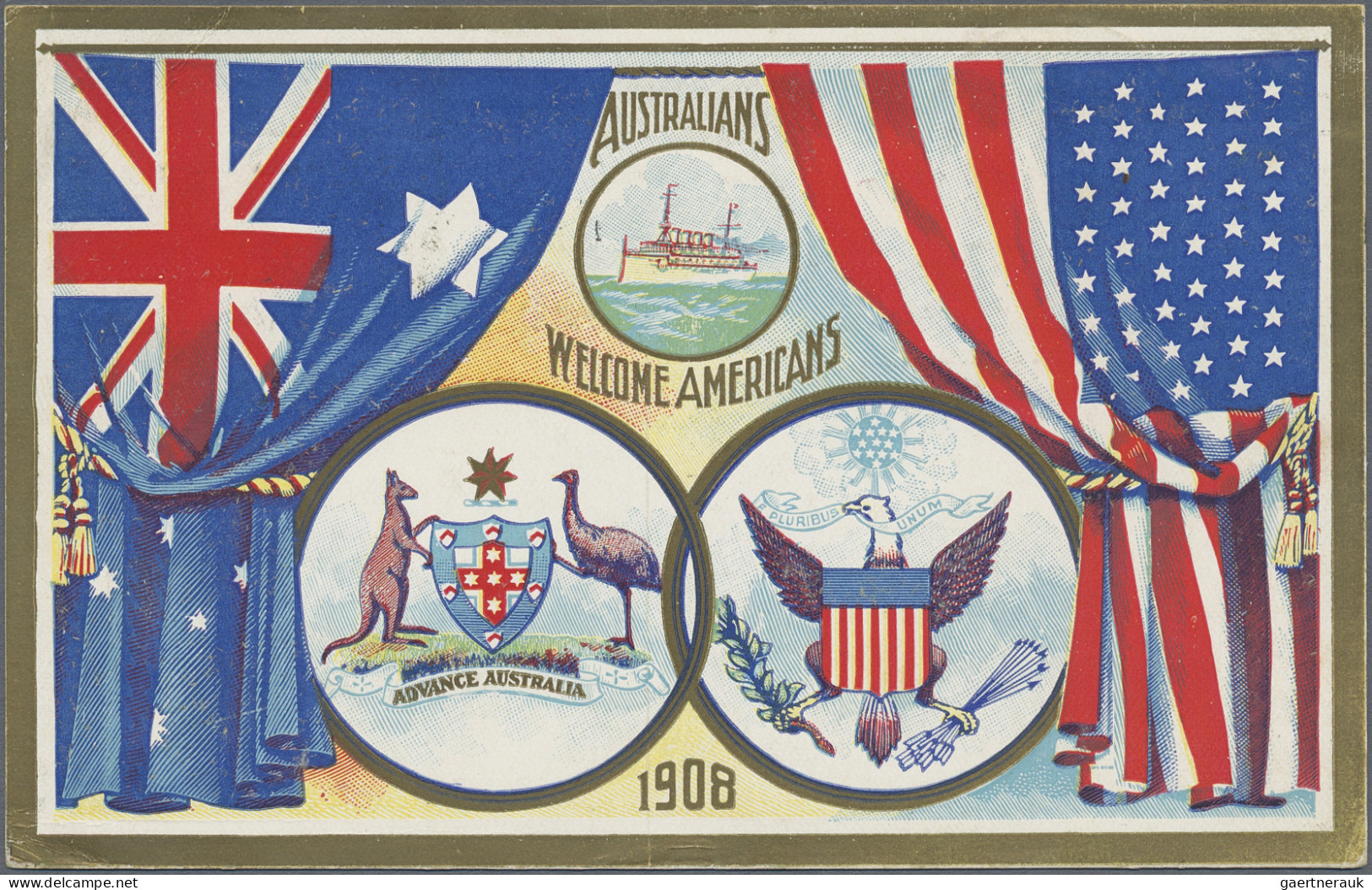 New South Wales: 1908 (28.8.), Stat. Postcard 1d. Red For The Visit Of The AMERI - Storia Postale