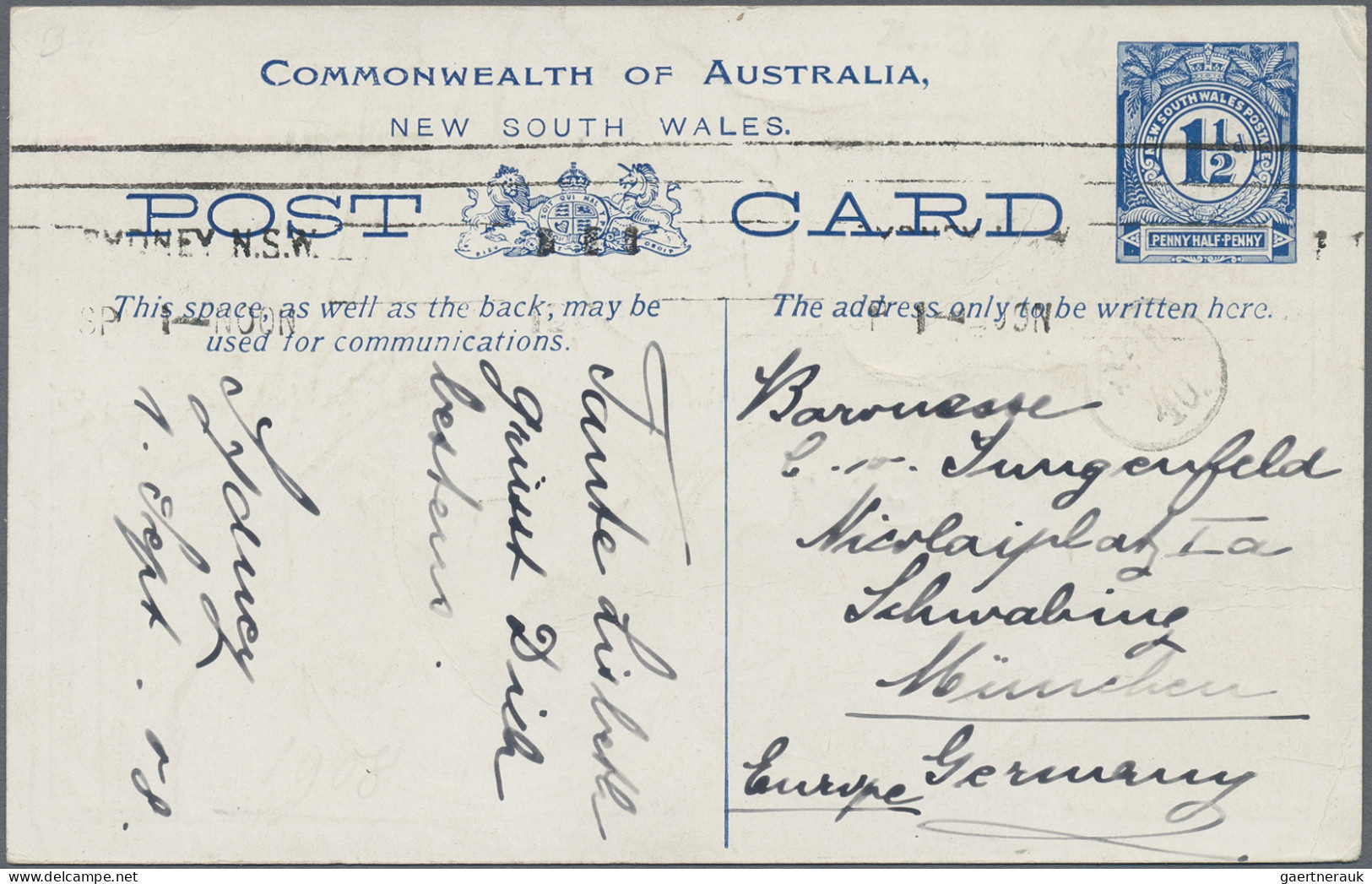 New South Wales: 1908 (1.11.), Stat. Postcard 1½d. Blue For The Visit Of The AME - Briefe U. Dokumente