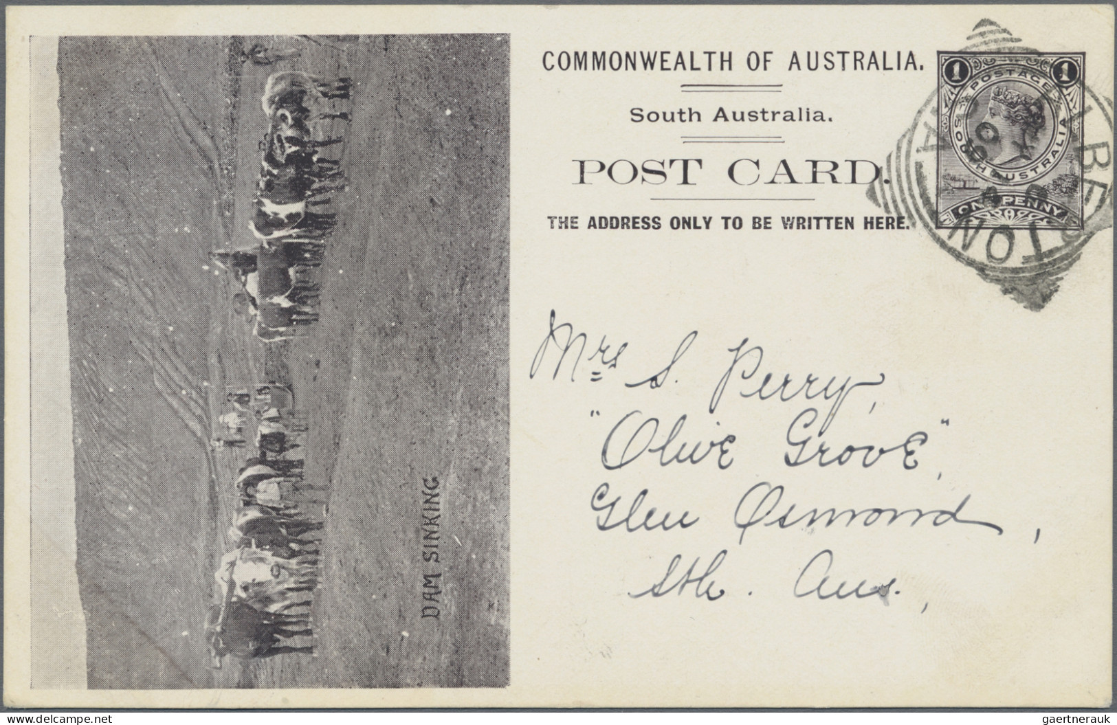 South Australia - Postal Stationery: 1908, 1d Black QV Postcard Scenic Issue 'DA - Autres & Non Classés