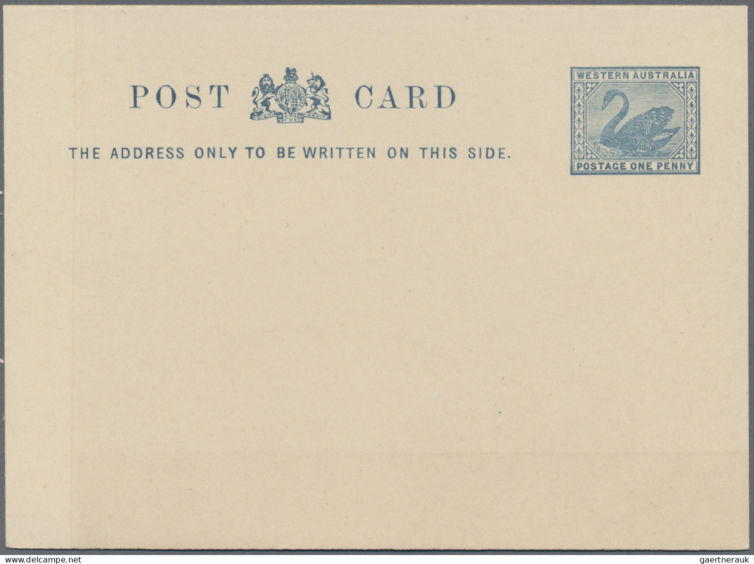 Western Australia: 1910, Stat. Postcard Swan 1d. Steel Blue (Bronze Blue) Withou - Cartas & Documentos