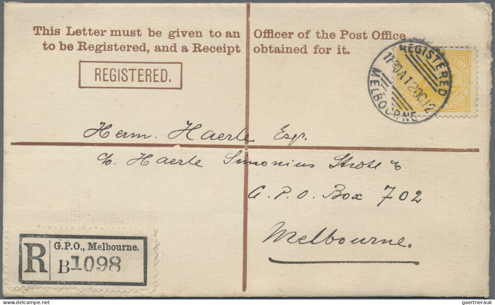 Western Australia: 1912 (12.10.), Registered Letter QV 3d. Brown (text In Brown) - Brieven En Documenten