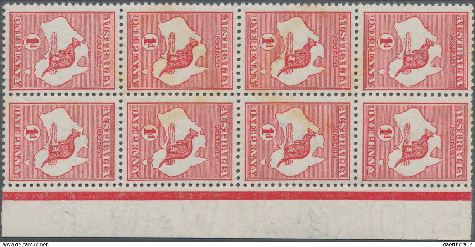 Australia: 1913, Roo 1d, A Right Margin Block Of 8 (2x4), Watermark Inverted, Tw - Nuevos