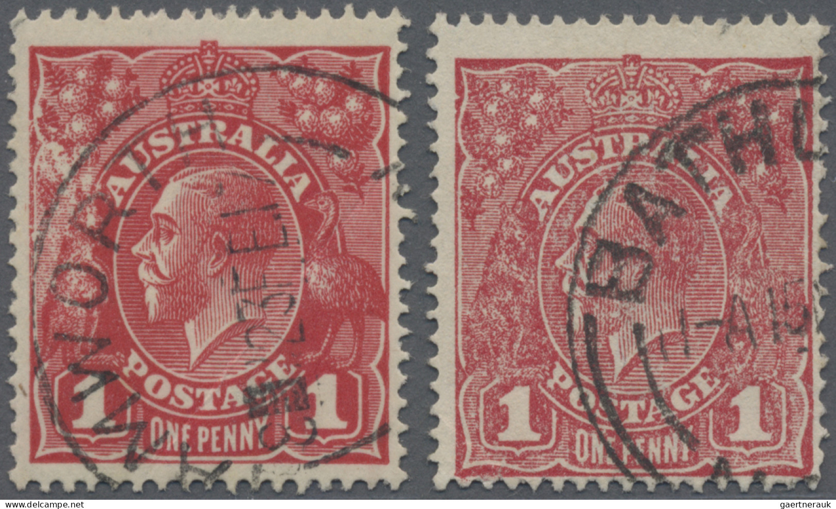 Australia: 1914-20, KGV 1d. Red, Second Wmk, Perf 14½x14, Variety "RUSTED CLICHÉ - Used Stamps