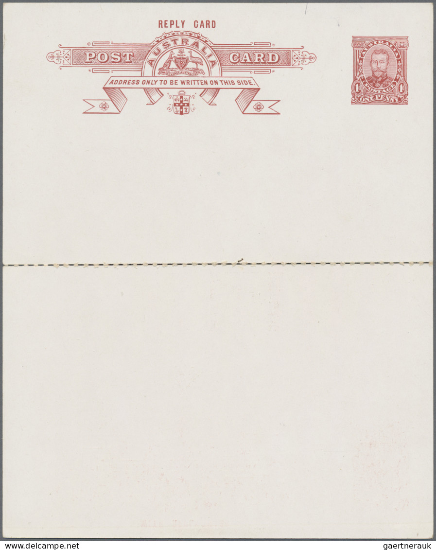 Australia - Postal Stationery: 1911, 1d + 1d Rose-pink KGV Reply-card, Outward S - Enteros Postales