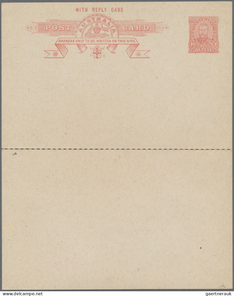 Australia - Postal Stationery: 1911, 1d + 1d Rose-pink KGV Reply-card, Outward S - Enteros Postales